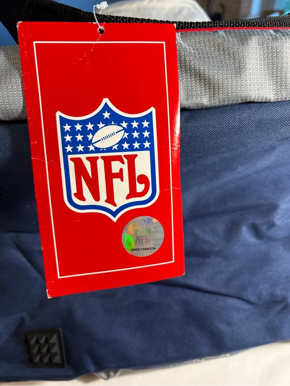 NFL Patriots Navy and Gray Duffel Bag with Red Trim